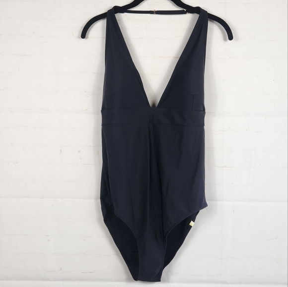 Summersalt Halter Plunge V-Neck Beach Vacation One-Piece Swimsuit Black 14 - Picture 4 of 12